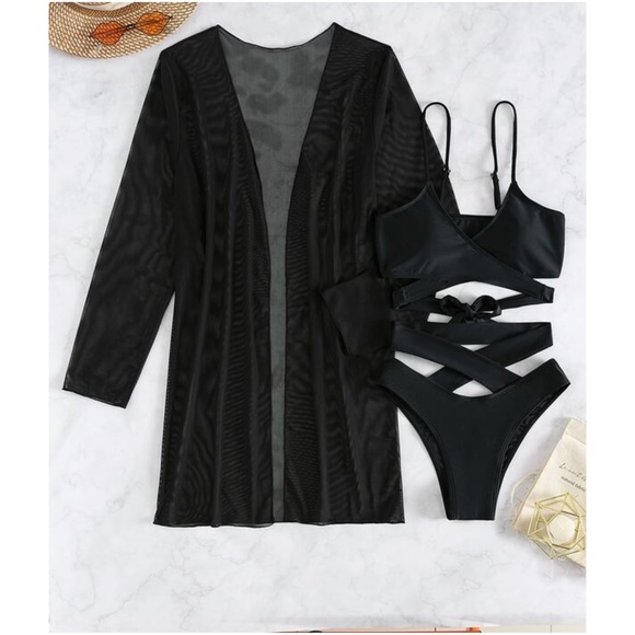 Black Wrap Cheeky bottom Bikini Cover up set - Picture 2 of 4